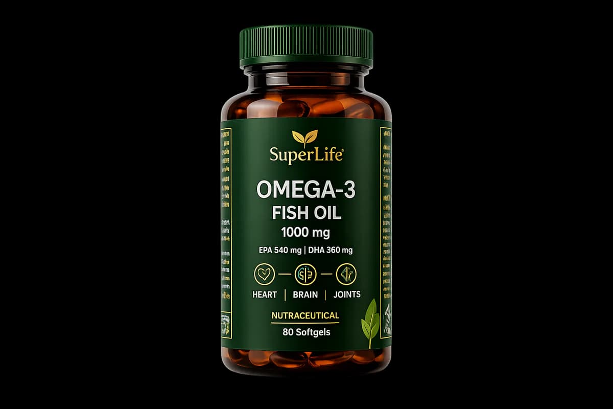 SuperLife Omega-3 Fish Oil supplement bottle